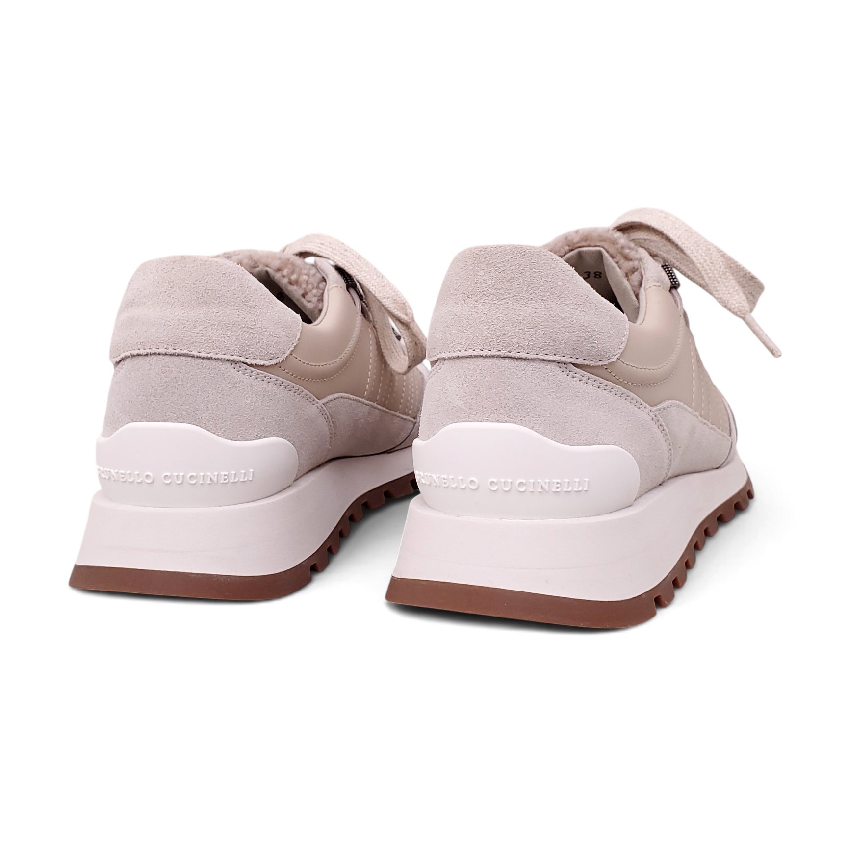 B.C. NUDE SNEAKERS WITH SHEARLING AND MONILI DETAIL - SIZE 38