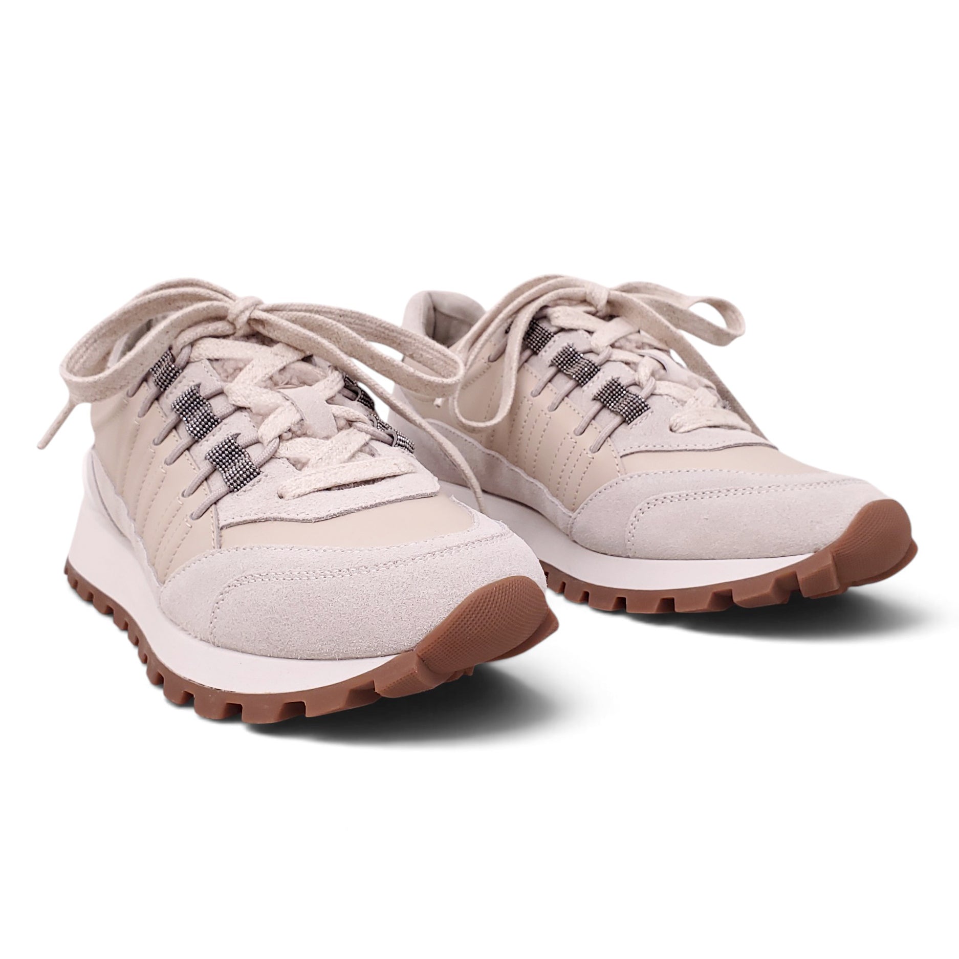 B.C. NUDE SNEAKERS WITH SHEARLING AND MONILI DETAIL - SIZE 38