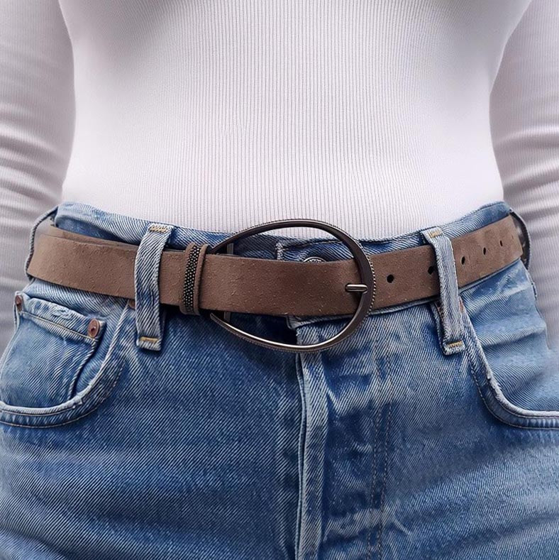 B.C. TAUPE SUEDE BELT WITH MONILI - SIZE XS