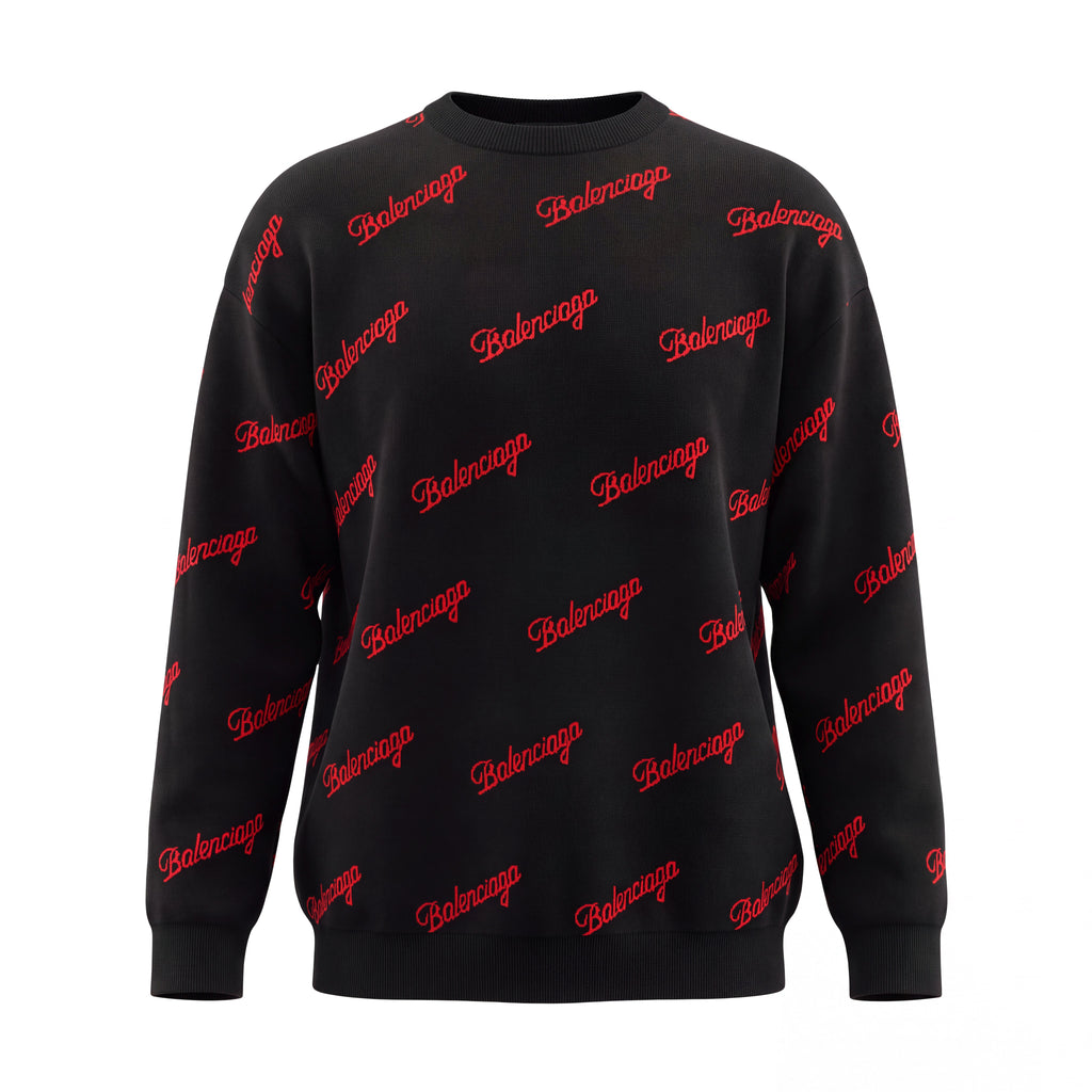 BALENCIAGA BLACK AND RED LOGO SWEATER - SIZE XS