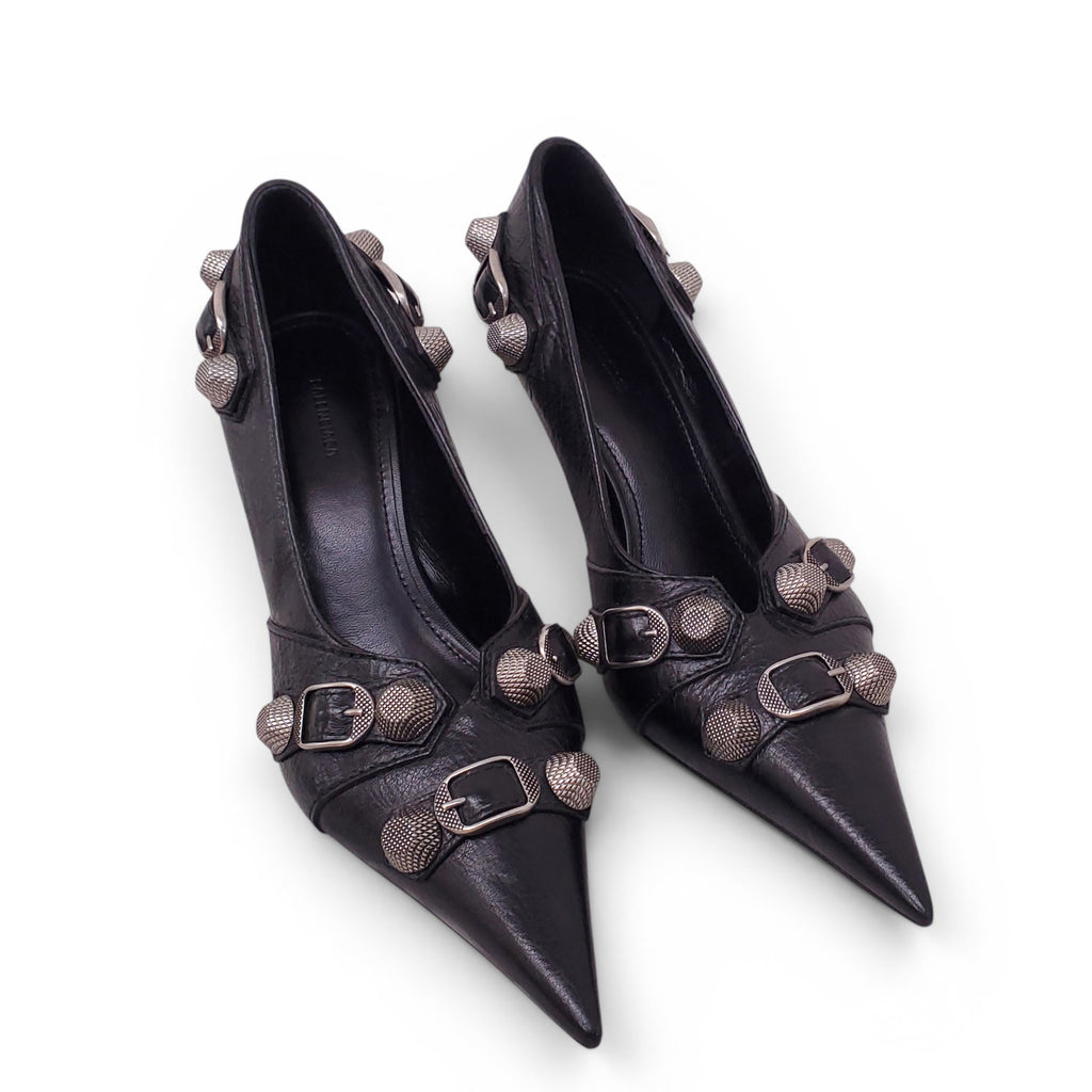 BALENCIAGA BLACK CAGOLE POINTED PUMPS - SIZE 36