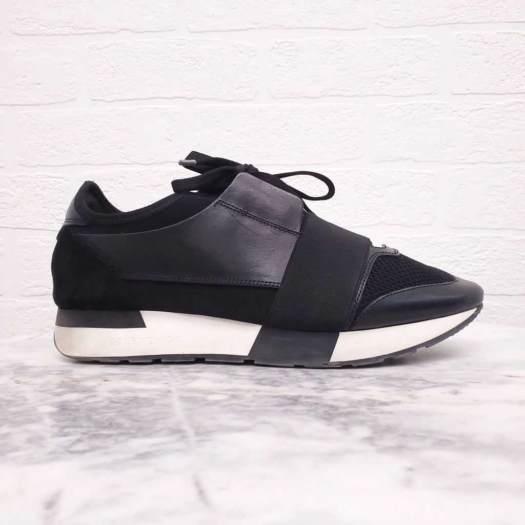 BALENCIAGA BLACK LEATHER AND ELASTIC SNEAKERS - SIZE 38
