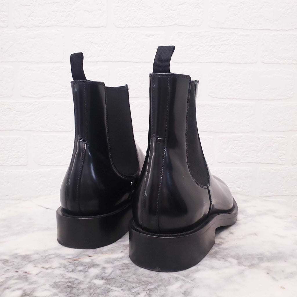 BALENCIAGA BLACK LEATHER CHELSEA BOOTS WITH LOGO - SIZE 38