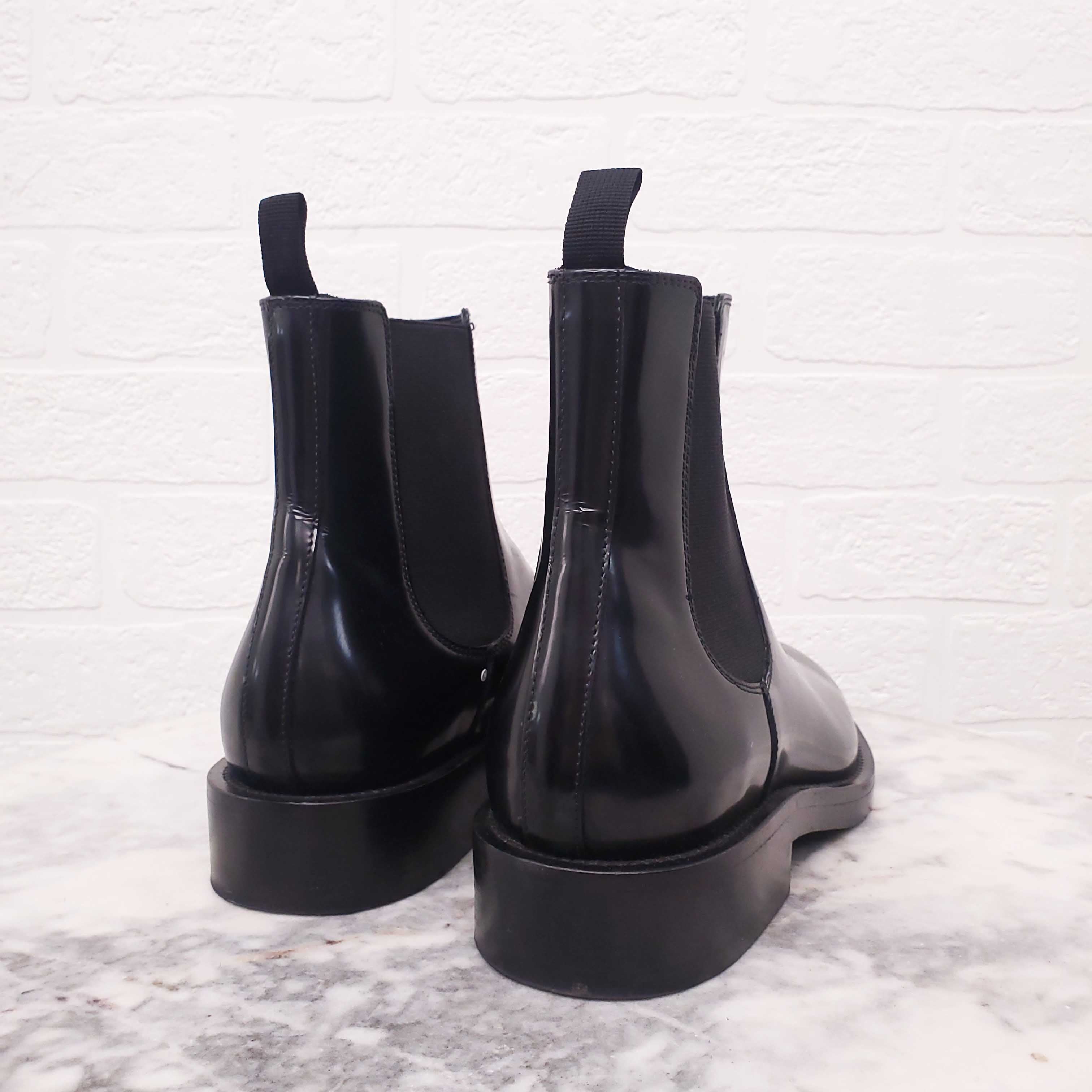 BALENCIAGA BLACK LEATHER CHELSEA BOOTS WITH LOGO - SIZE 38