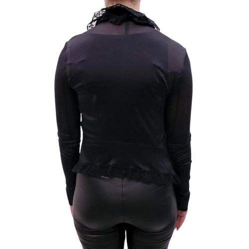 BALENCIAGA BLACK RUFFLE LACE STRETCH CARDIGAN - SIZE S