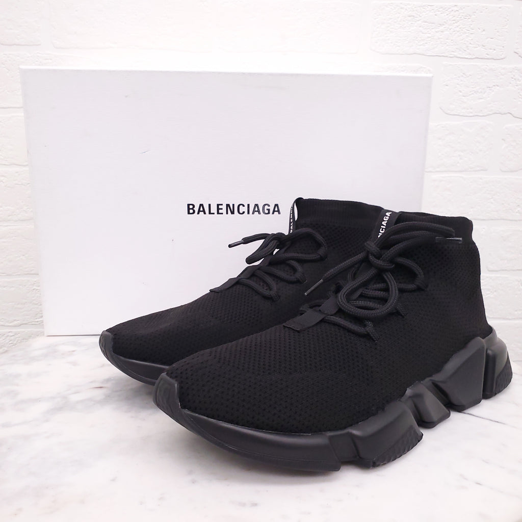 BALENCIAGA BLACK SPEED TRAINER LACE UP SOCK SNEAKERS - SIZE 41