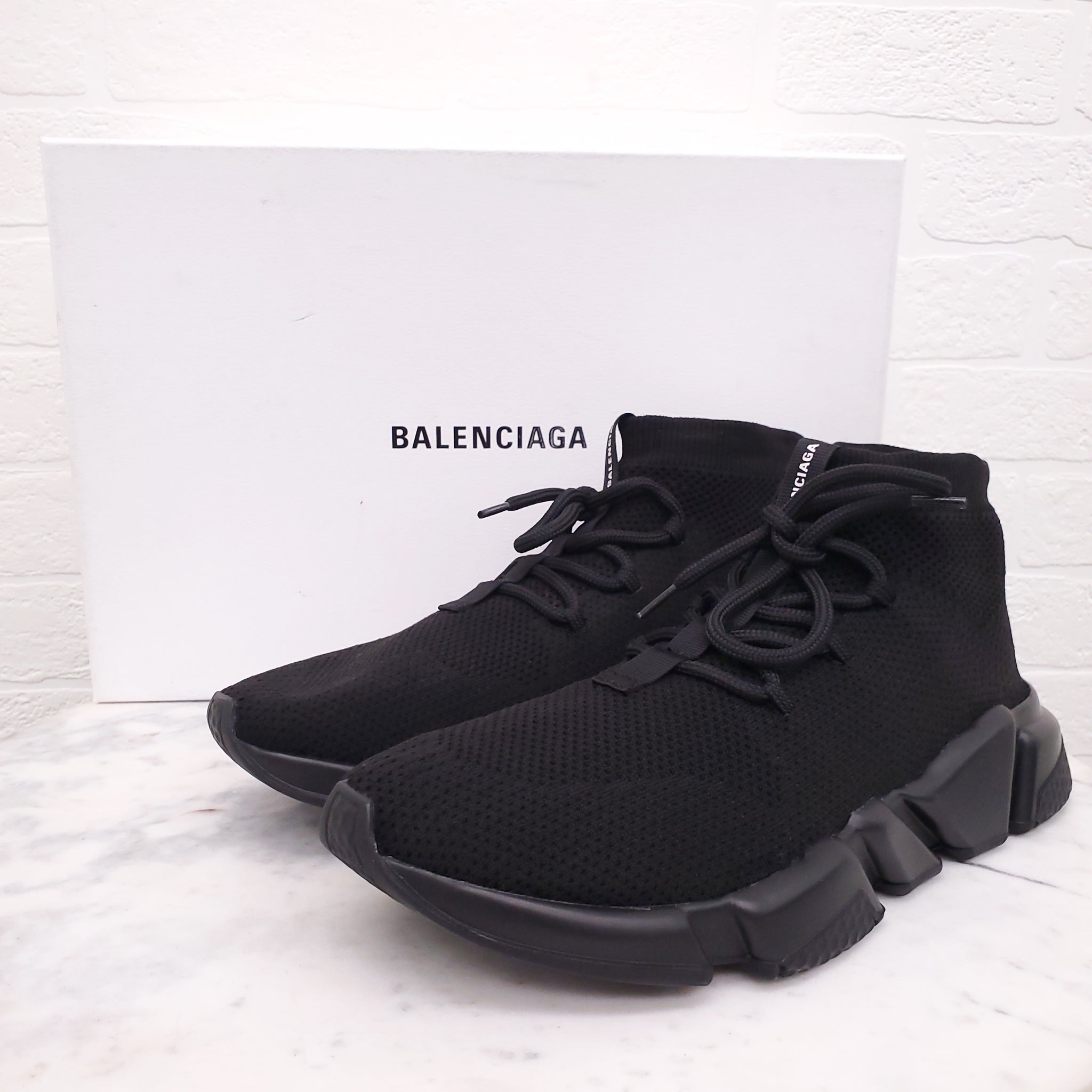 BALENCIAGA BLACK SPEED TRAINER LACE UP SOCK SNEAKERS - SIZE
