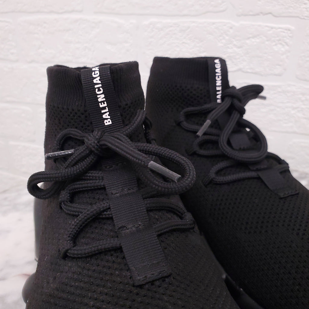 BALENCIAGA BLACK SPEED TRAINER LACE UP SOCK SNEAKERS - SIZE 41