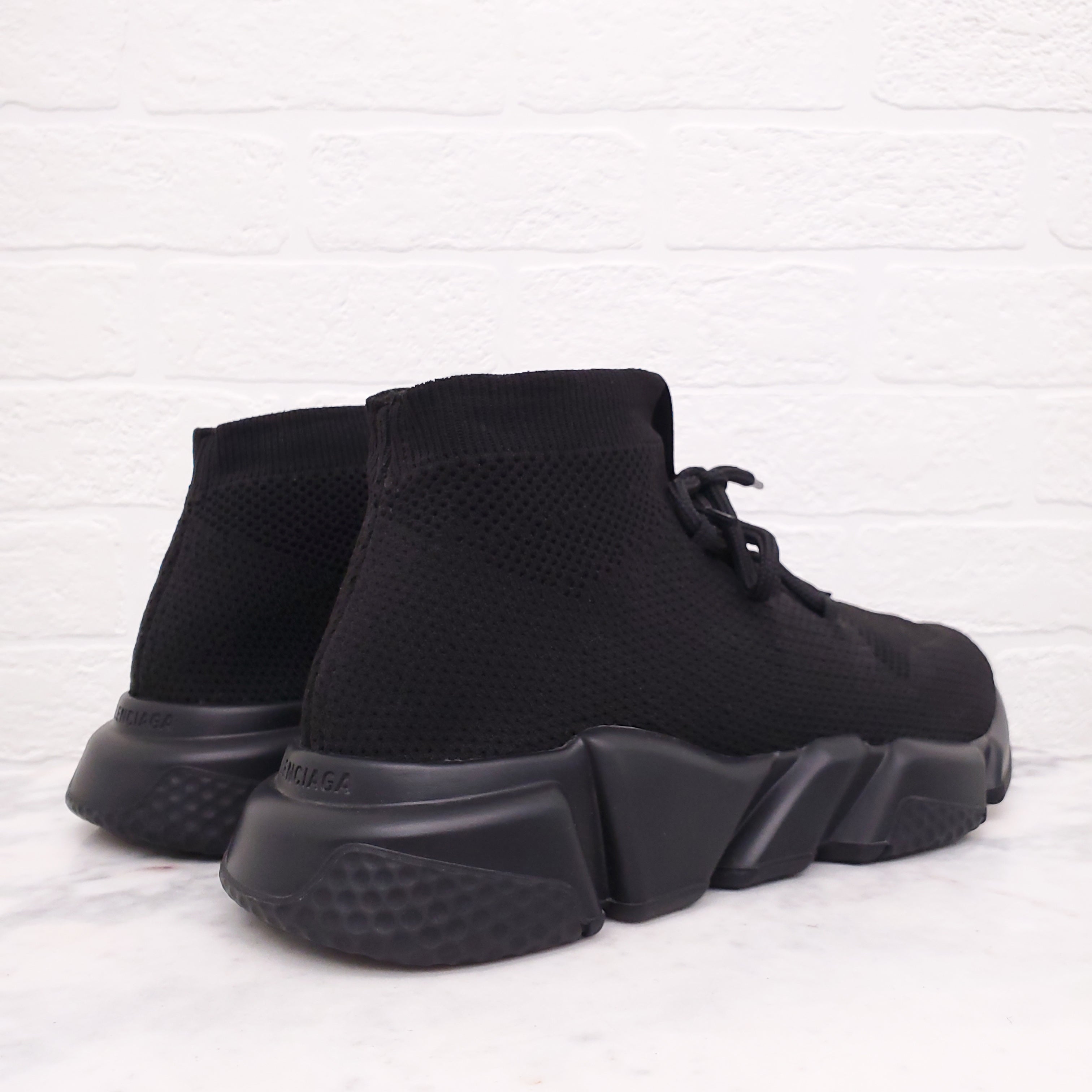 BALENCIAGA BLACK SPEED TRAINER LACE UP SOCK SNEAKERS - SIZE 41