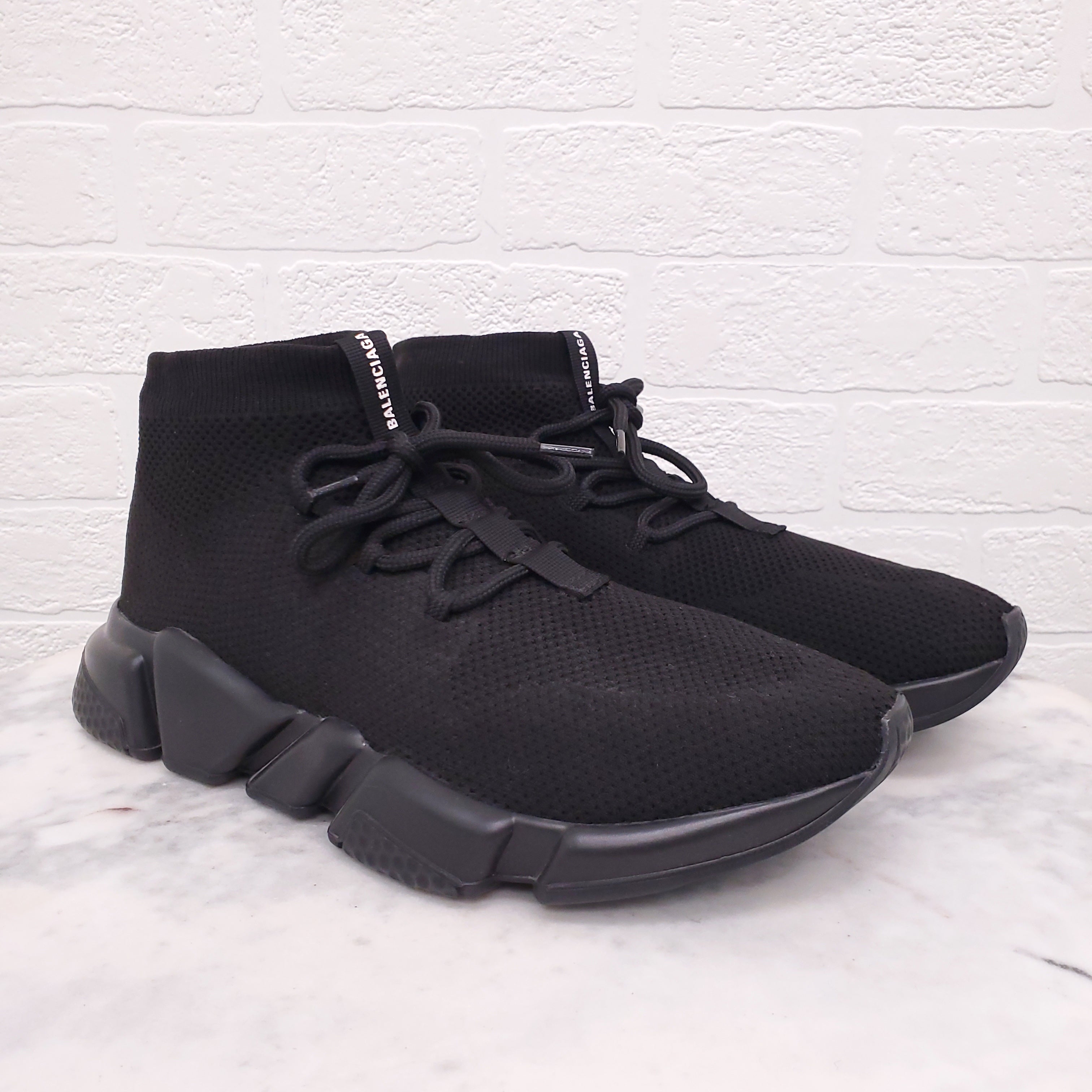 BALENCIAGA BLACK SPEED TRAINER LACE UP SOCK SNEAKERS - SIZE 41