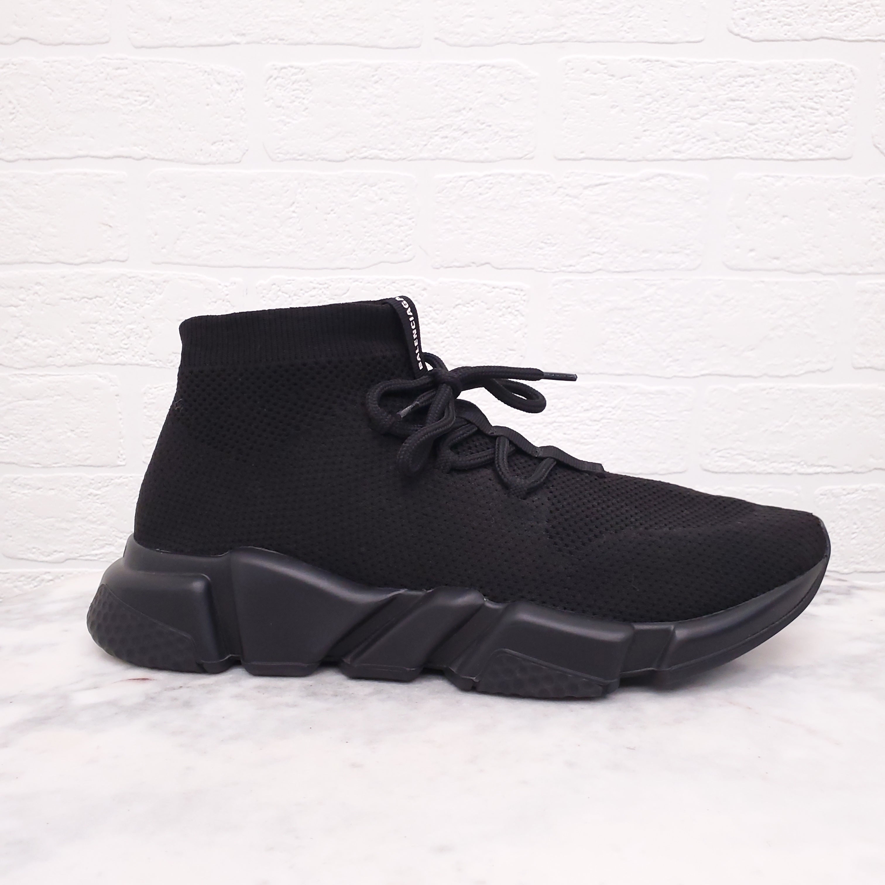 BALENCIAGA BLACK SPEED TRAINER LACE UP SOCK SNEAKERS - SIZE 41