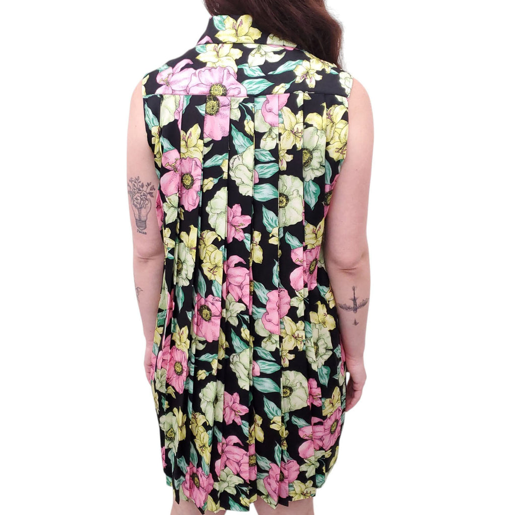 BALENCIAGA BLACK, GREEN AND PINK SLEEVELESS FLORAL DRESS - SIZE 36
