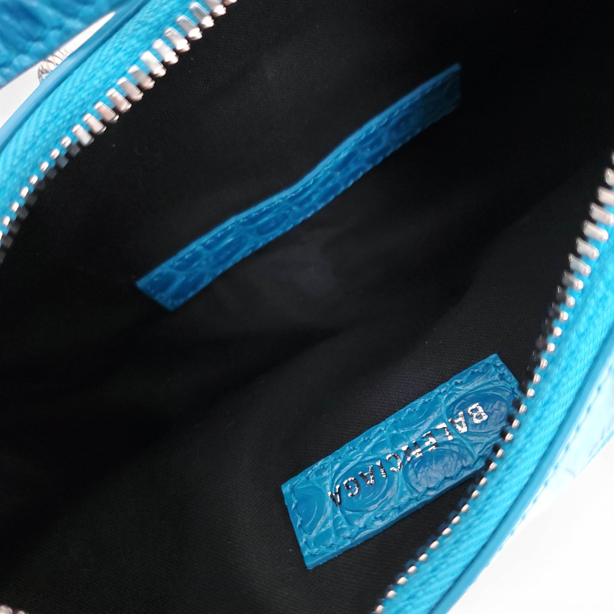 BALENCIAGA BLUE CROC EFFECT CAGOLE BAG