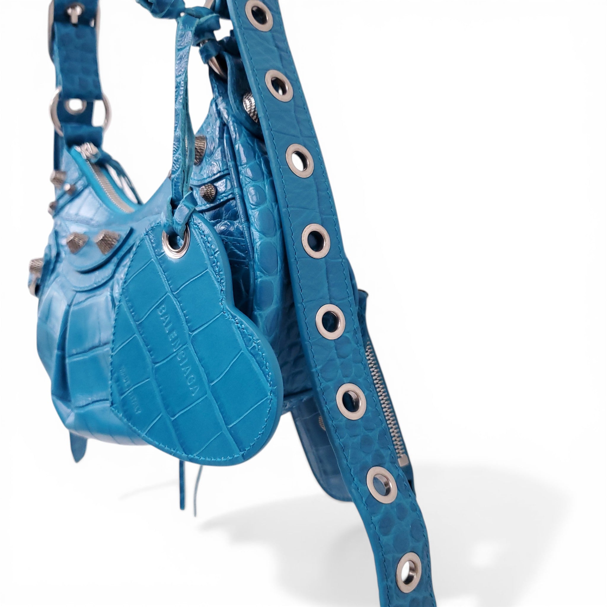 BALENCIAGA BLUE CROC EFFECT CAGOLE BAG