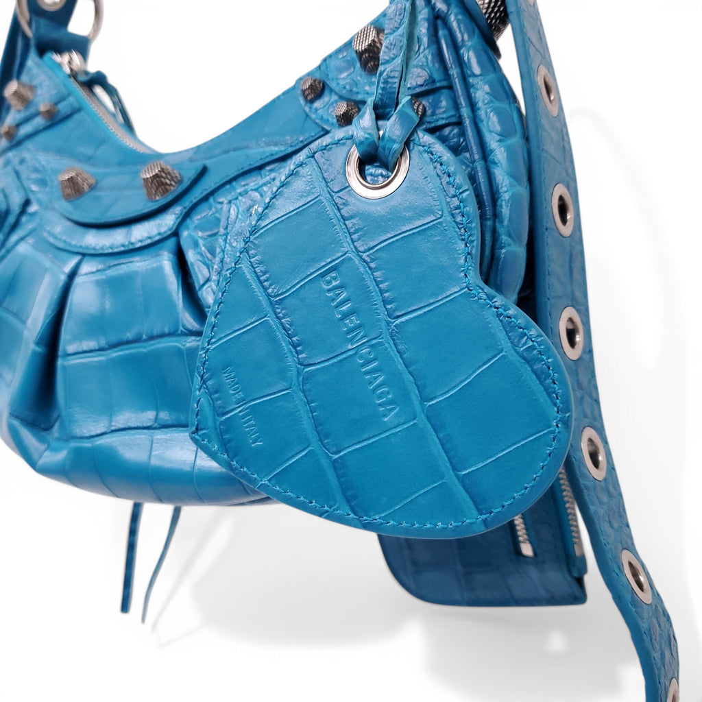 BALENCIAGA BLUE CROC EFFECT CAGOLE BAG
