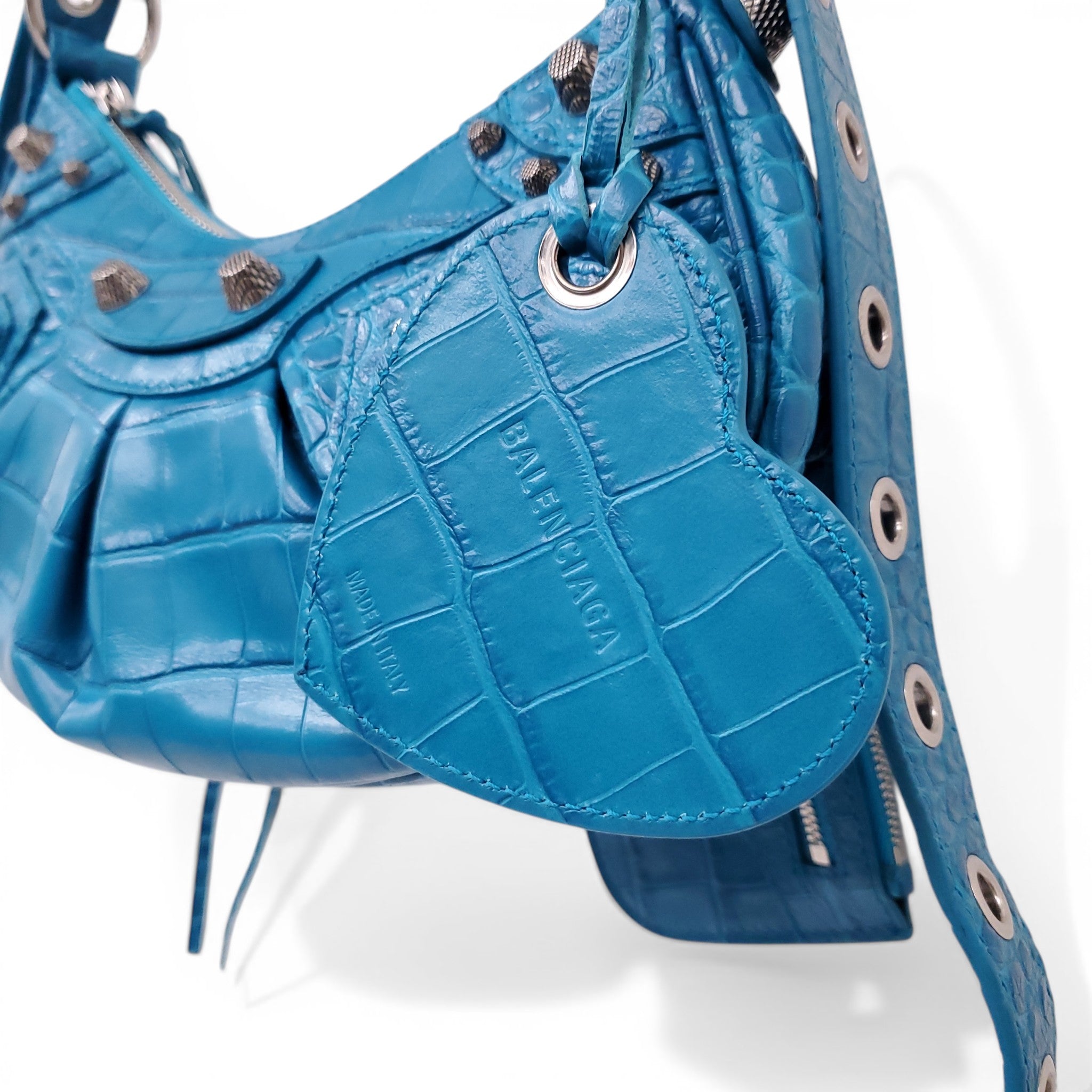 BALENCIAGA BLUE CROC EFFECT CAGOLE BAG