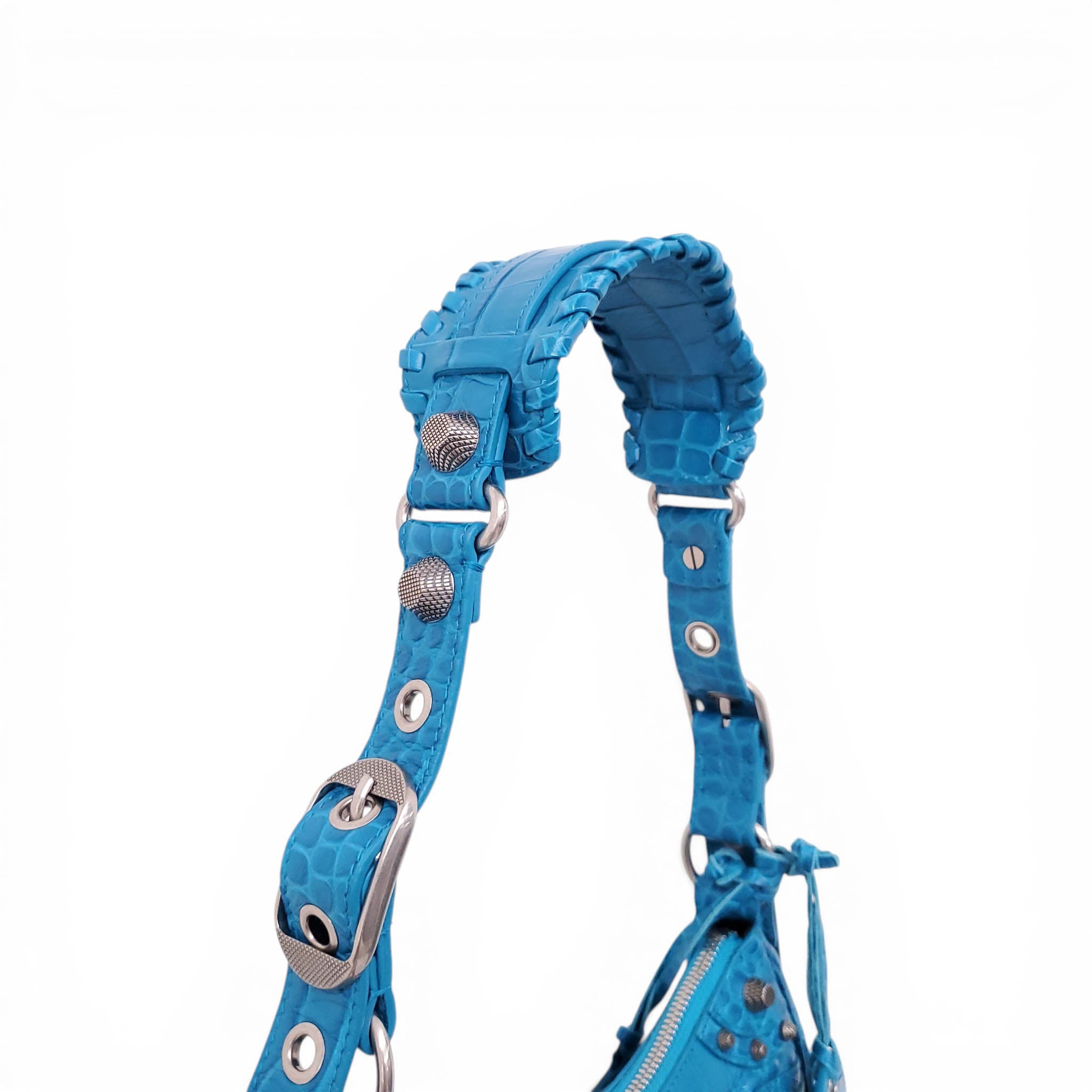 BALENCIAGA BLUE CROC EFFECT CAGOLE BAG