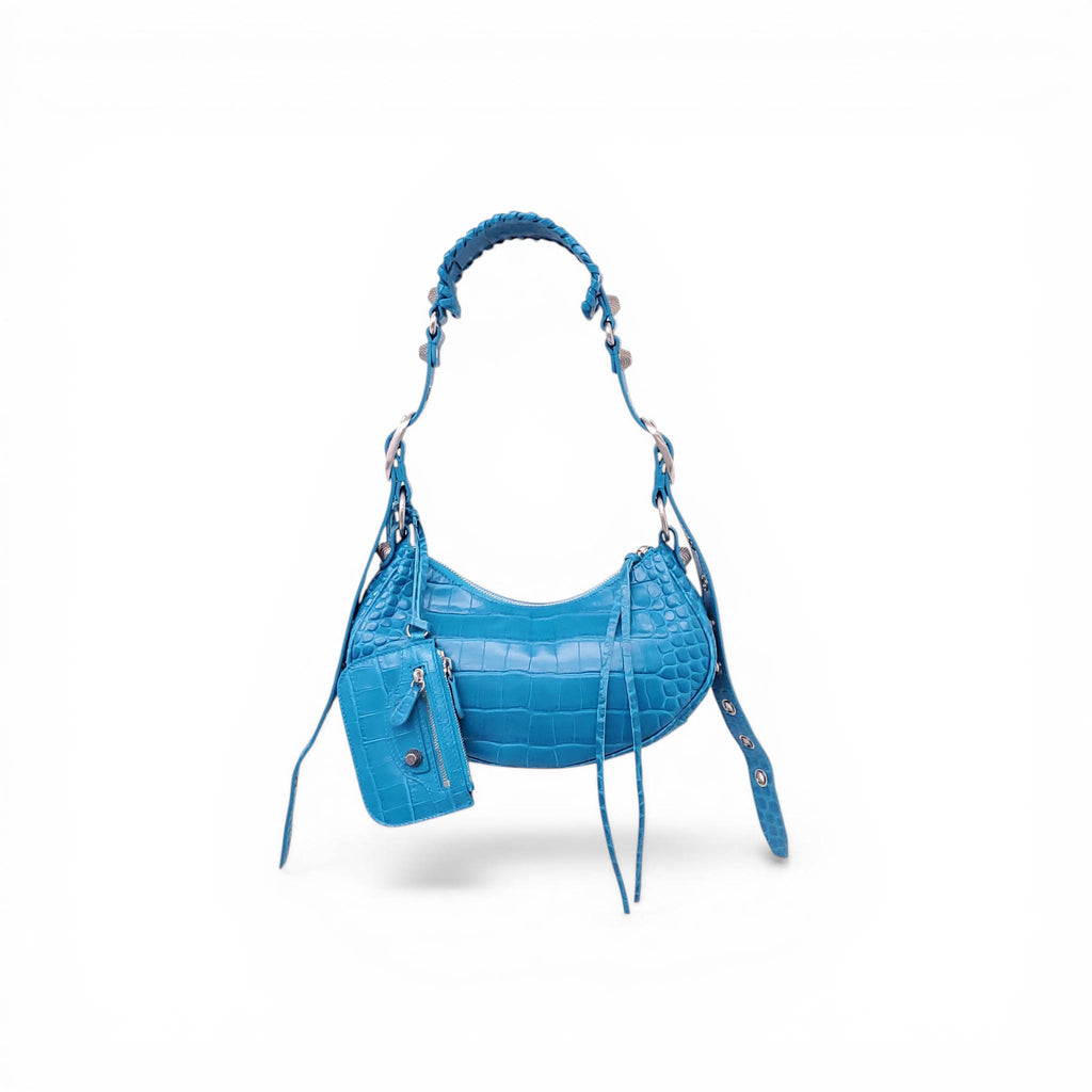 BALENCIAGA BLUE CROC EFFECT CAGOLE BAG