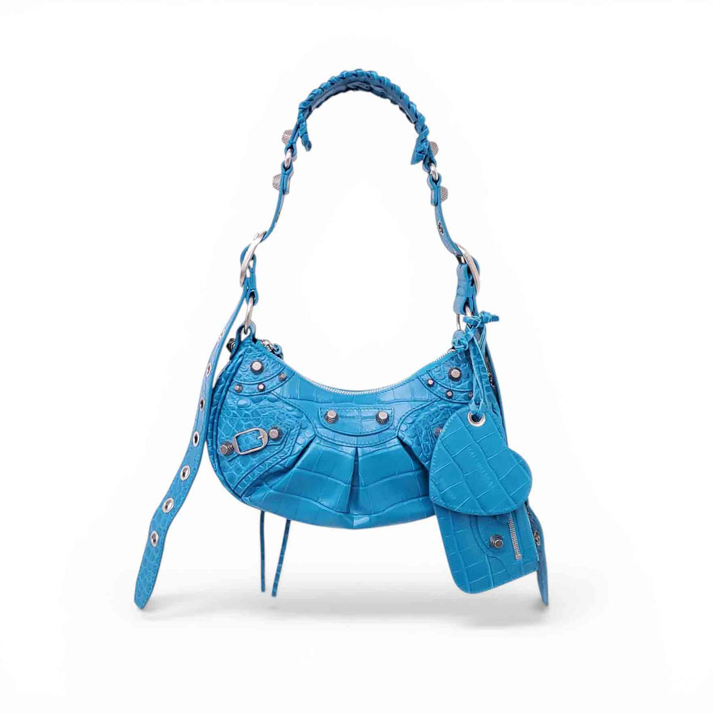BALENCIAGA BLUE CROC EFFECT CAGOLE BAG