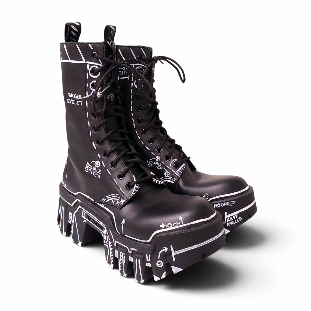 BALENCIAGA BULLDOZER LACE UP LEATHER ANKLE BOOTIES - SIZE 39