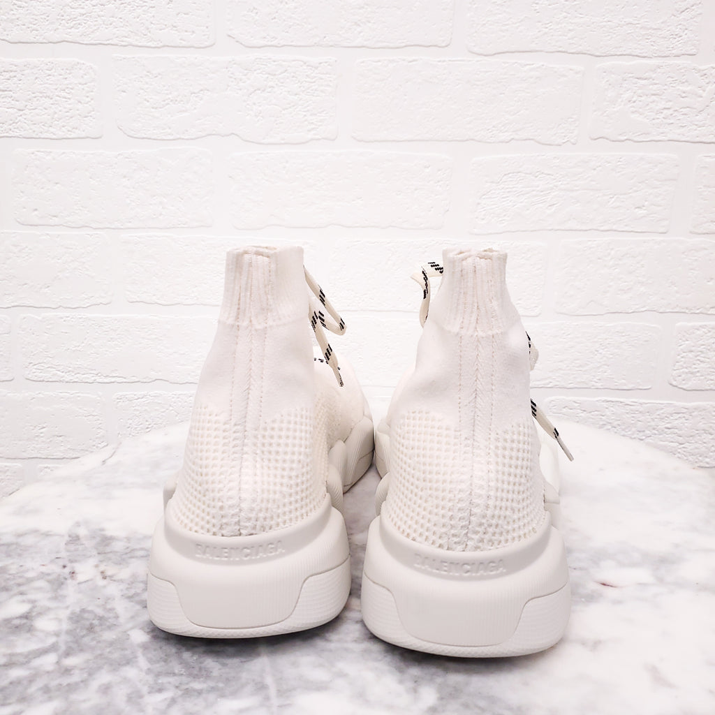 BALENCIAGA CREAM 'SPEED 2.0 LACE UP' KNIT SNEAKERS - SIZE 40 C