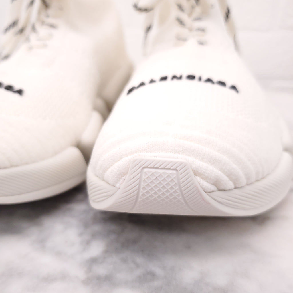 BALENCIAGA CREAM 'SPEED 2.0 LACE UP' KNIT SNEAKERS - SIZE 40 C
