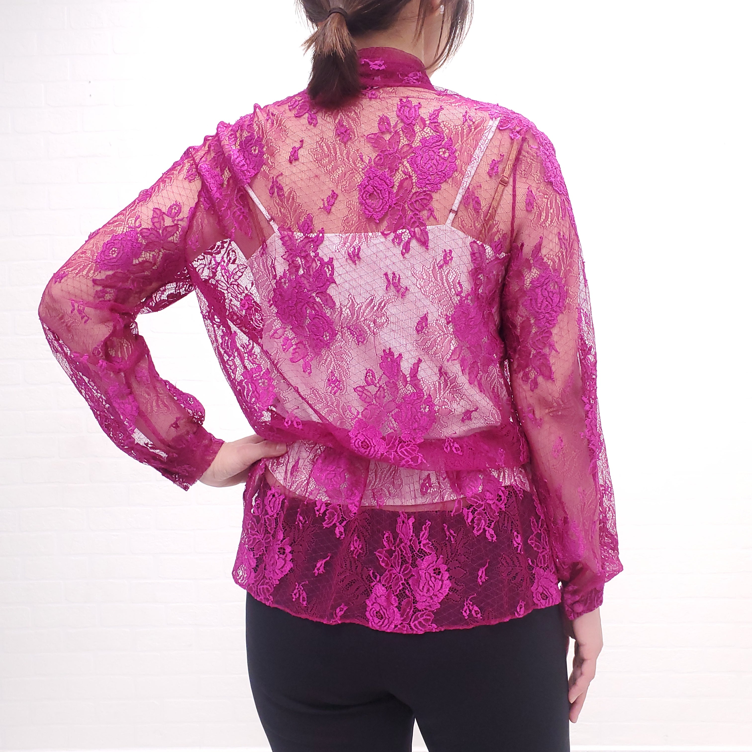 BALENCIAGA FUSCIA PINK LACE BLOUSE - SIZE 40