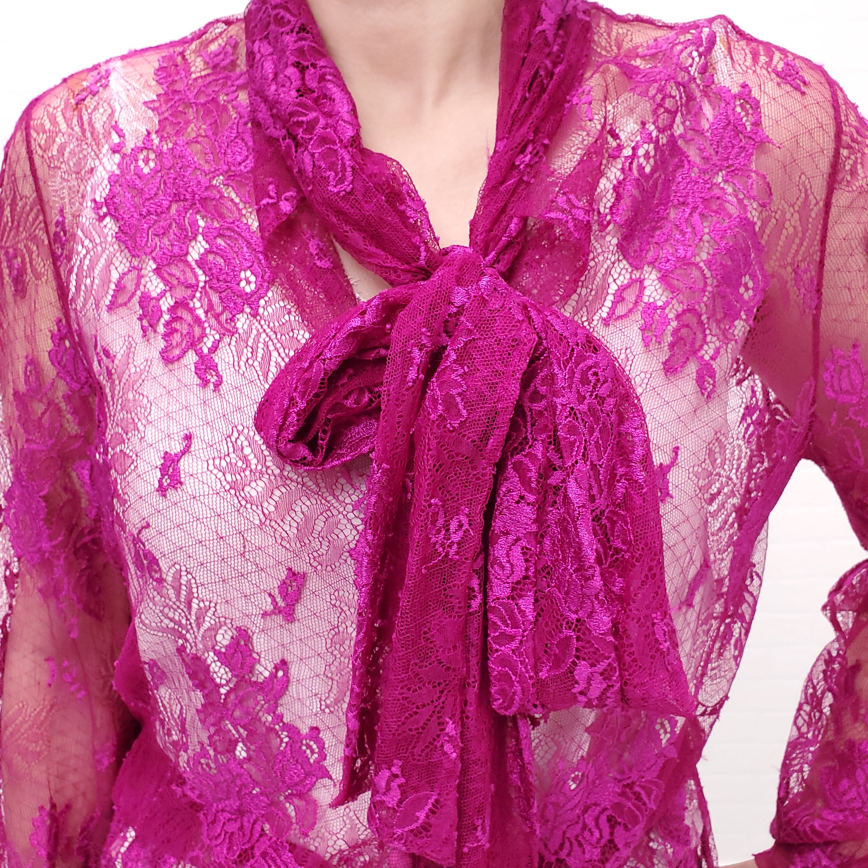 BALENCIAGA FUSCIA PINK LACE BLOUSE - SIZE 40