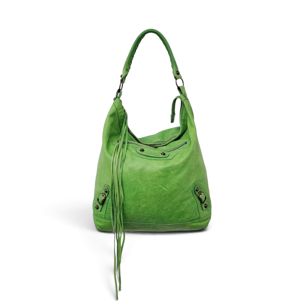 BALENCIAGA GREEN MOTO BUCKET BAG
