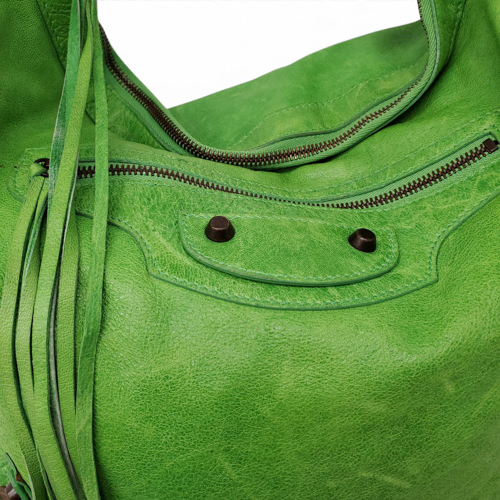 BALENCIAGA GREEN MOTO BUCKET BAG