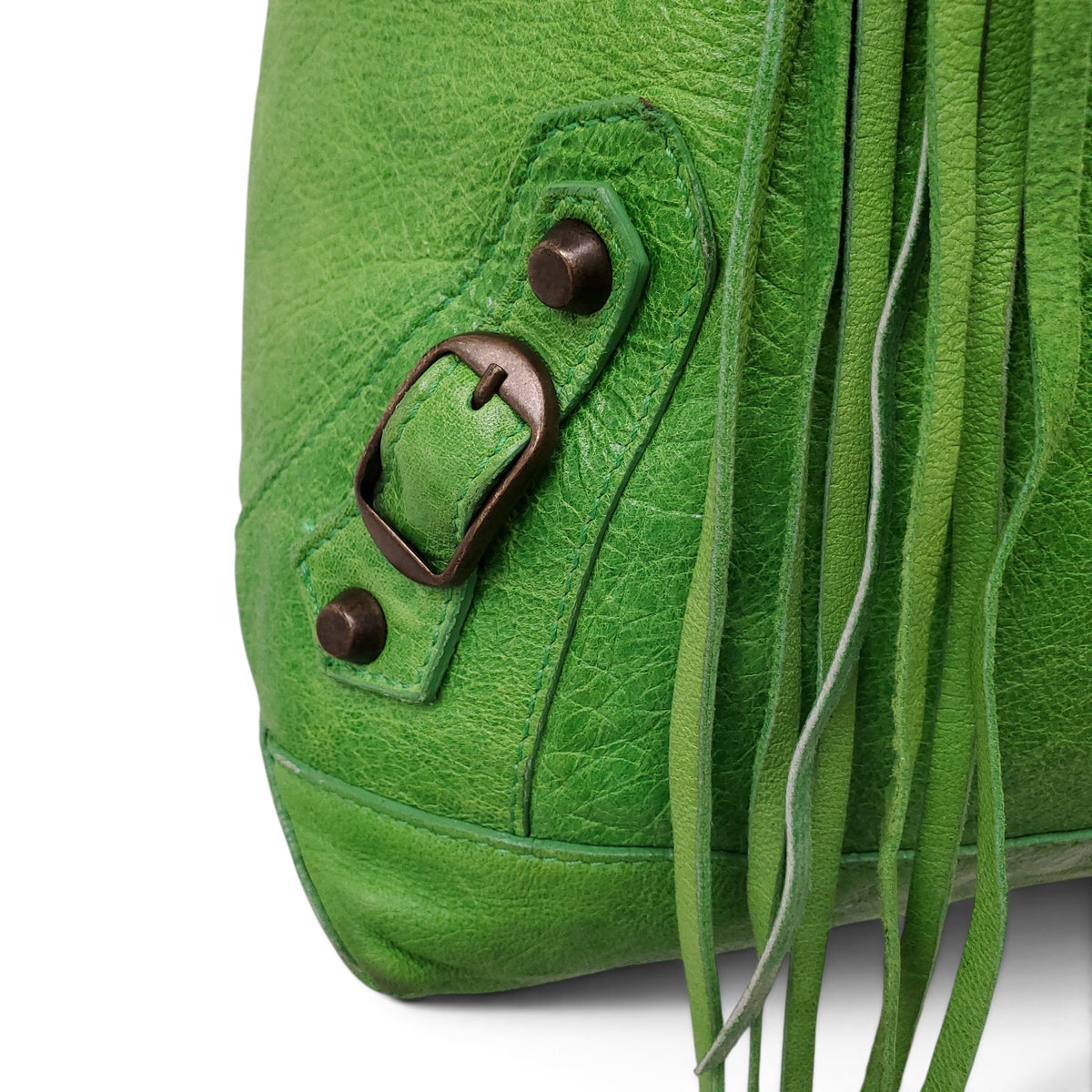 BALENCIAGA GREEN MOTO BUCKET BAG