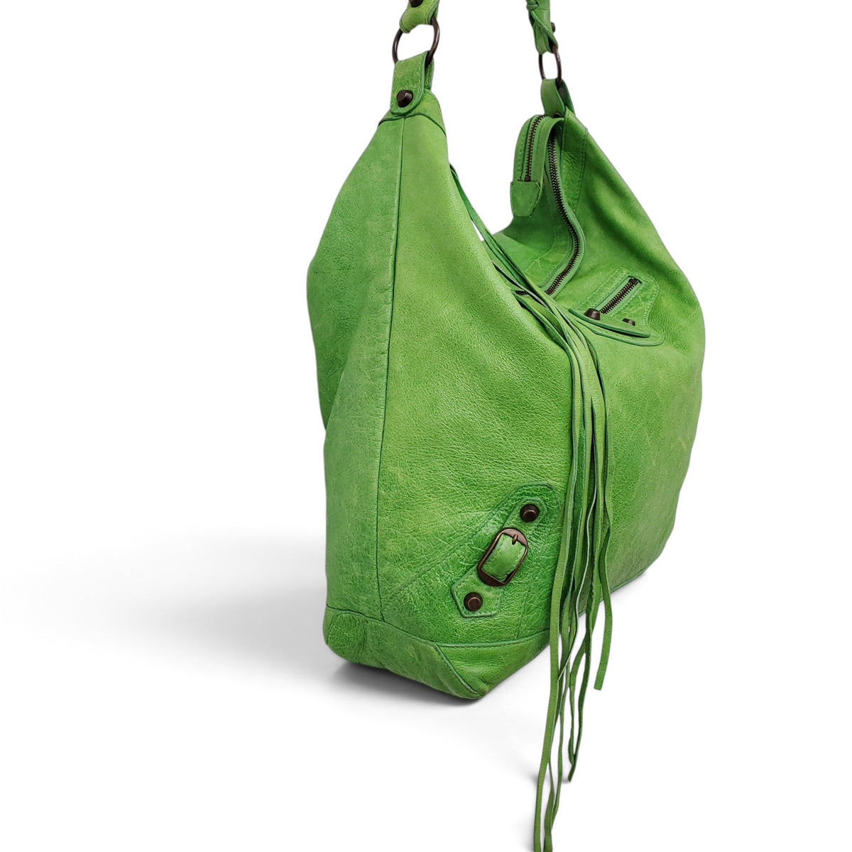 BALENCIAGA GREEN MOTO BUCKET BAG