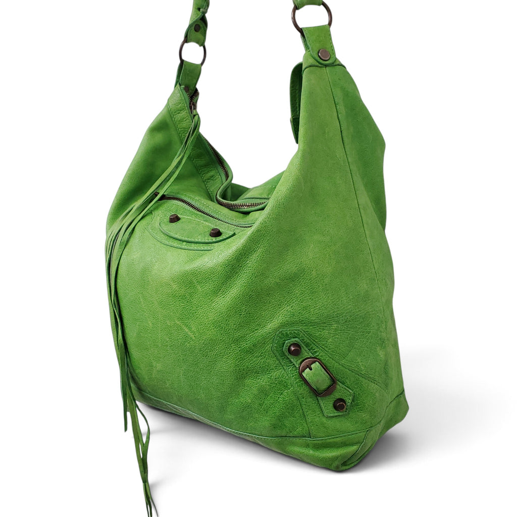 BALENCIAGA GREEN MOTO BUCKET BAG