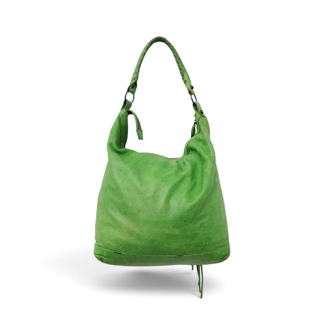 BALENCIAGA GREEN MOTO BUCKET BAG