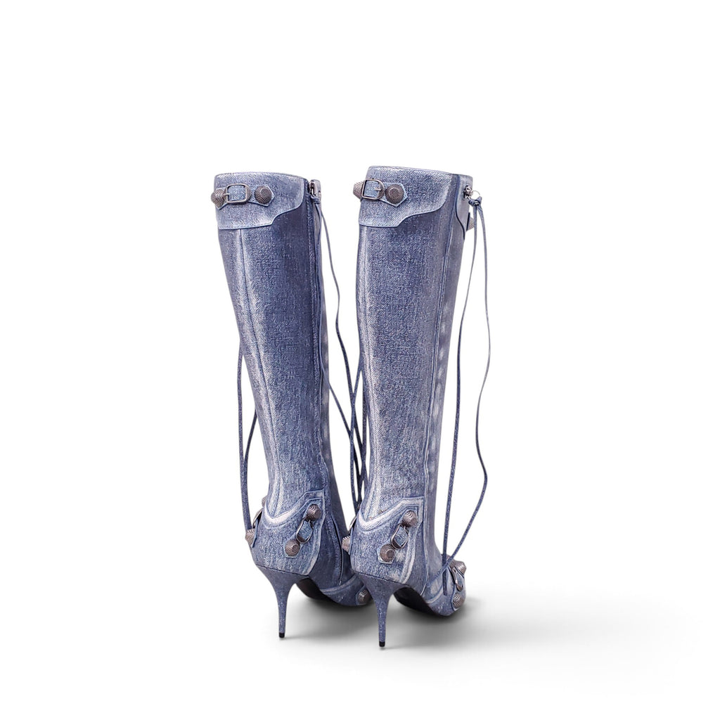 BALENCIAGA LIGHT DENIM PRINTED CAGOLE BOOTS - SIZE 37