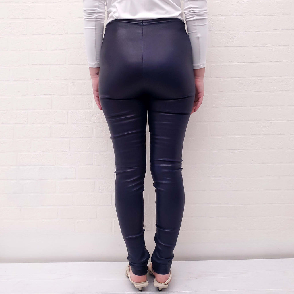 BALENCIAGA NAVY LEATHER PANTS - SIZE 38