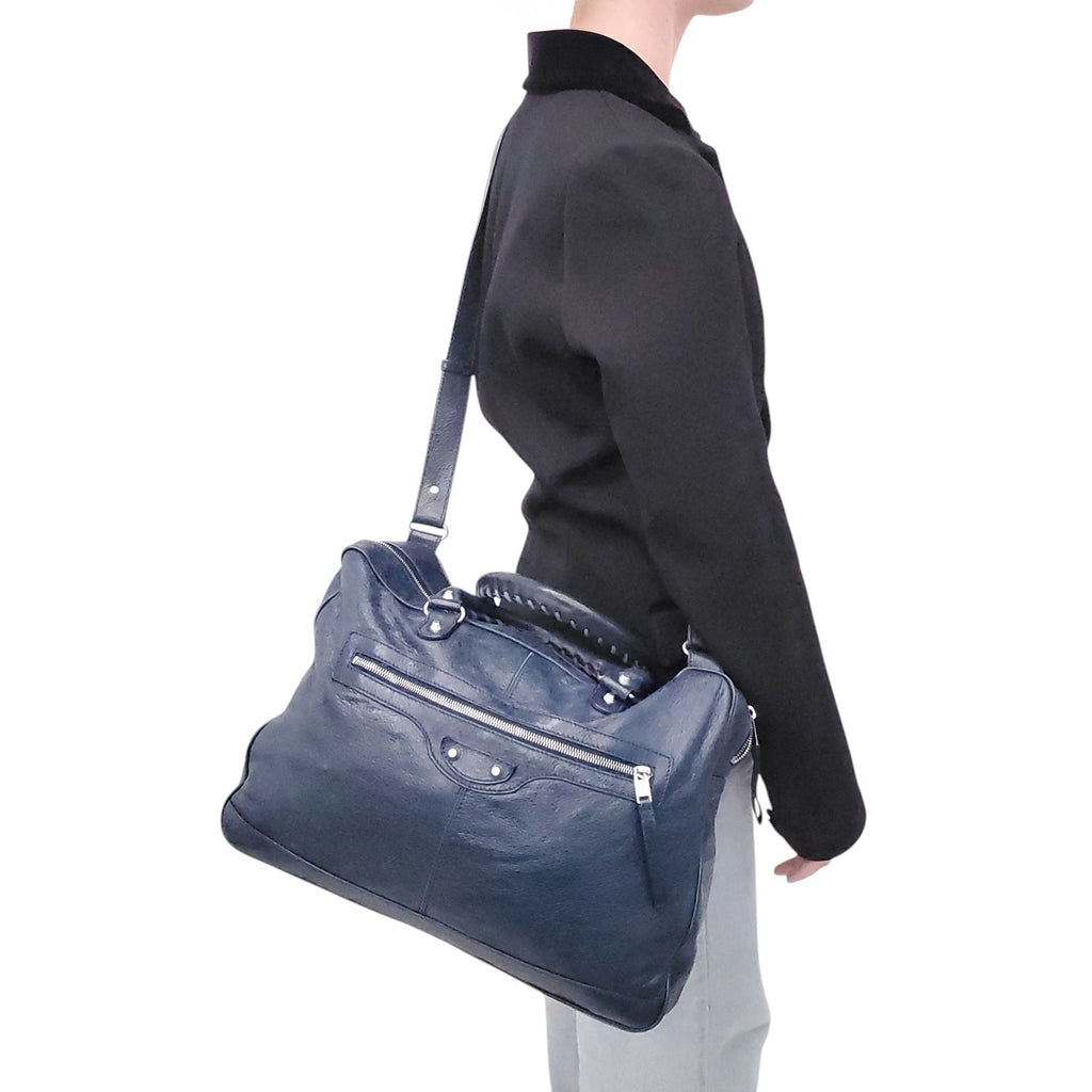 BALENCIAGA NAVY MOTO CROSS BAG