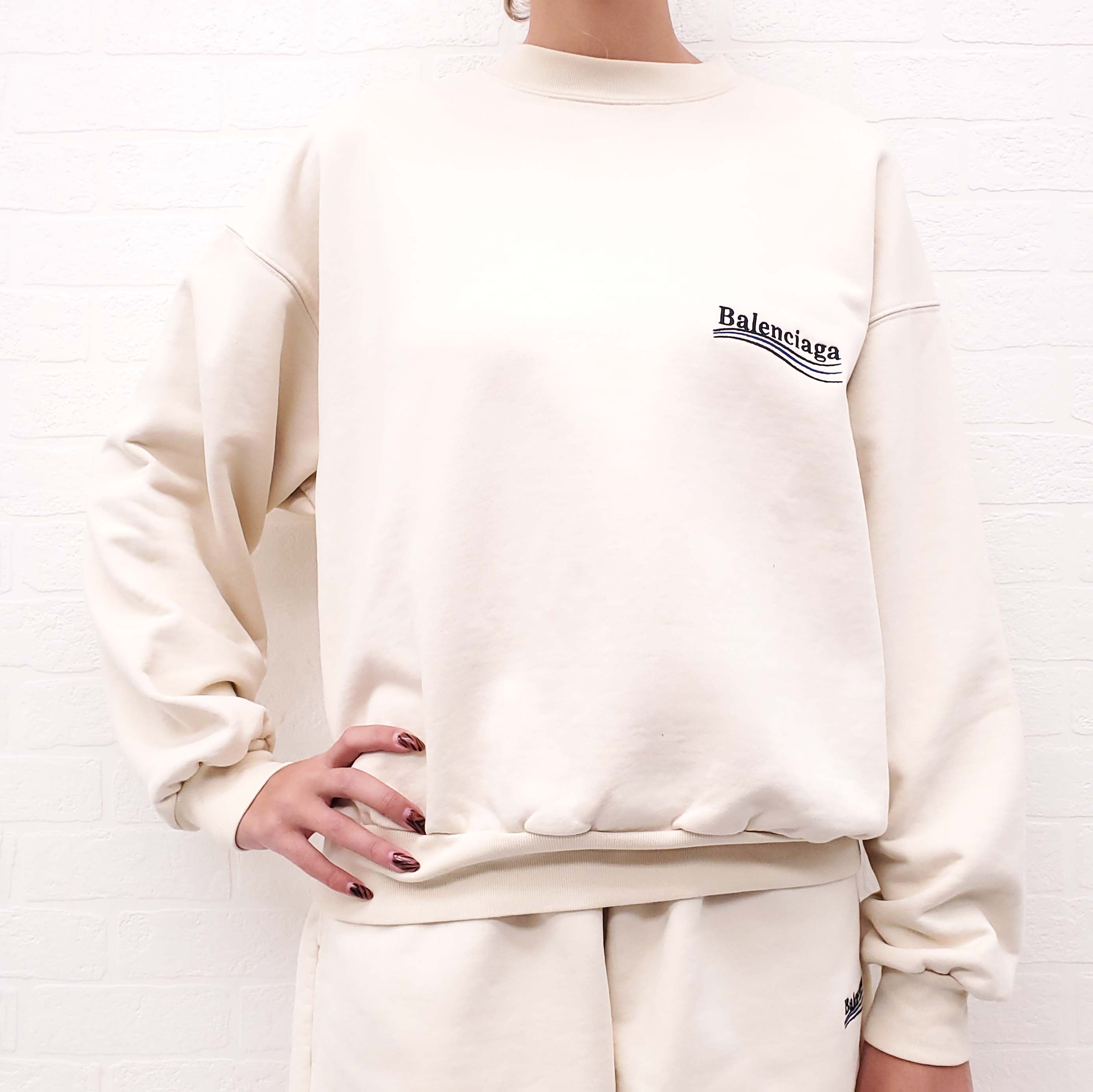 BALENCIAGA OVERSIZED CREAM LOGO SWEATSHIRT - SIZE XS