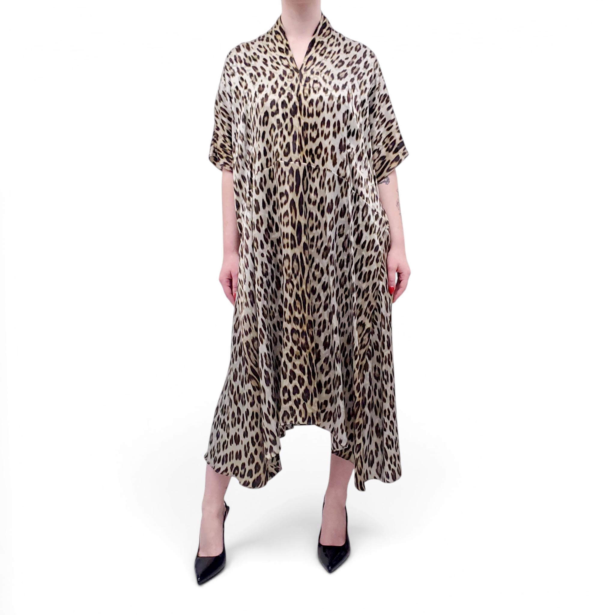 BALENCIAGA OVERSIZED LEOPARD SILK JACQUARD DRESS - SIZE 1 (S)