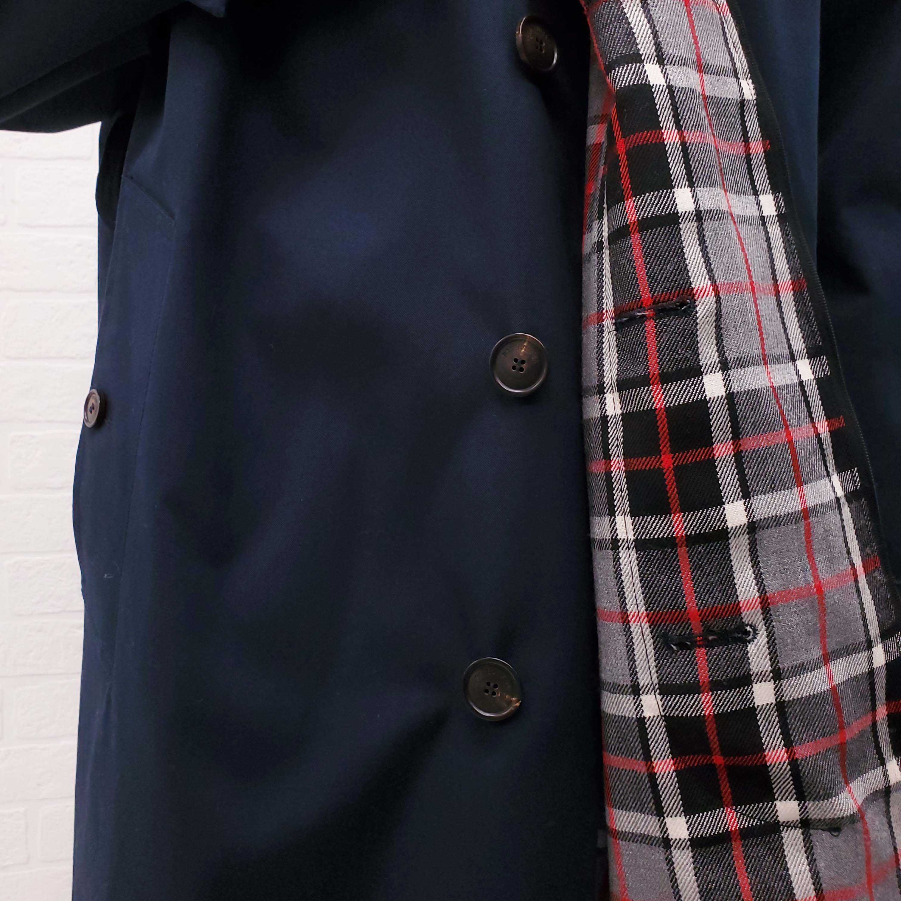 BALENCIAGA OVERSIZED NAVY TRENCH COAT WITH PLAID LINING - SIZE 36