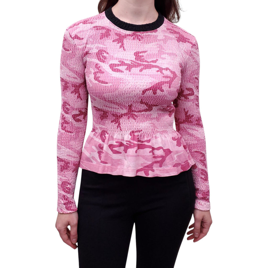 BALENCIAGA PINK CAMO RUCHED LONG SLEEVE - SIZE XS