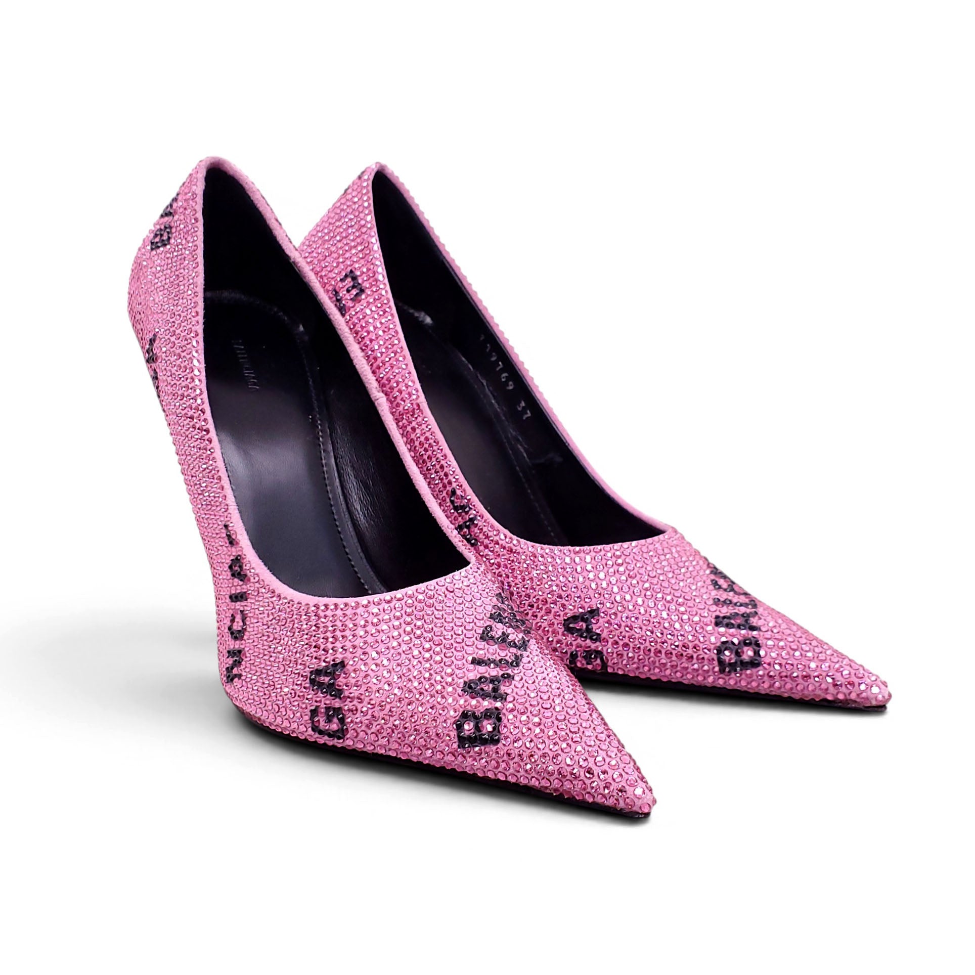 BALENCIAGA PINK CRYSTAL LOGO KNIFE PUMPS - SIZE 37