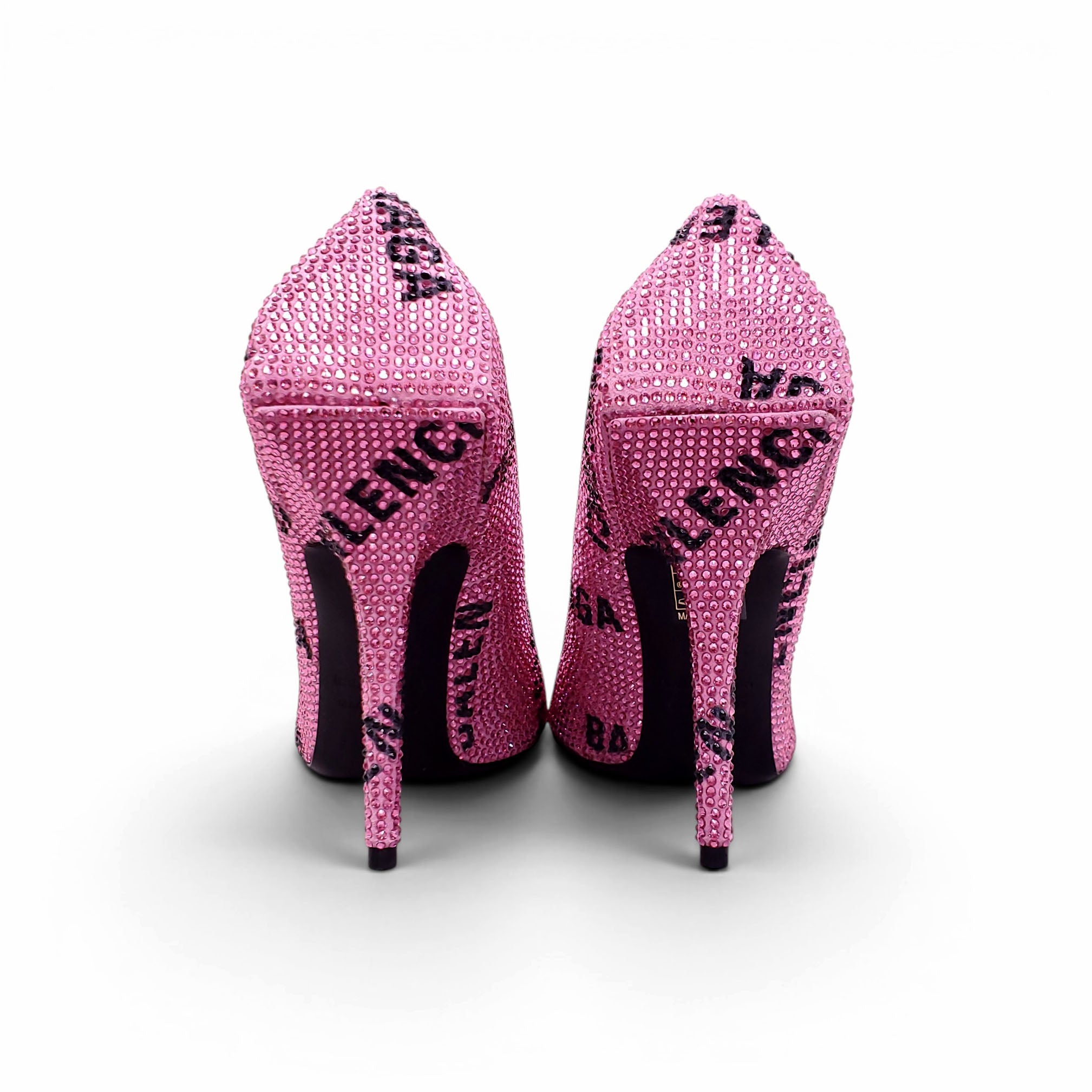 BALENCIAGA PINK CRYSTAL LOGO KNIFE PUMPS - SIZE 37