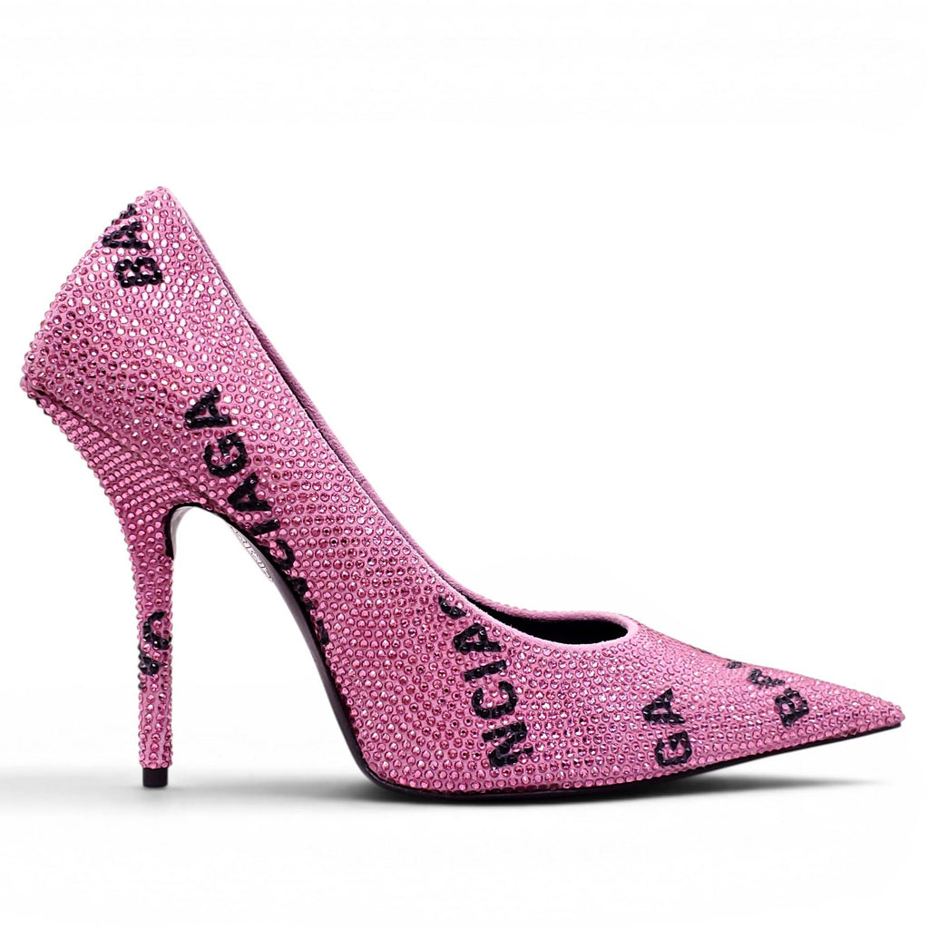 BALENCIAGA PINK CRYSTAL LOGO KNIFE PUMPS - SIZE 37