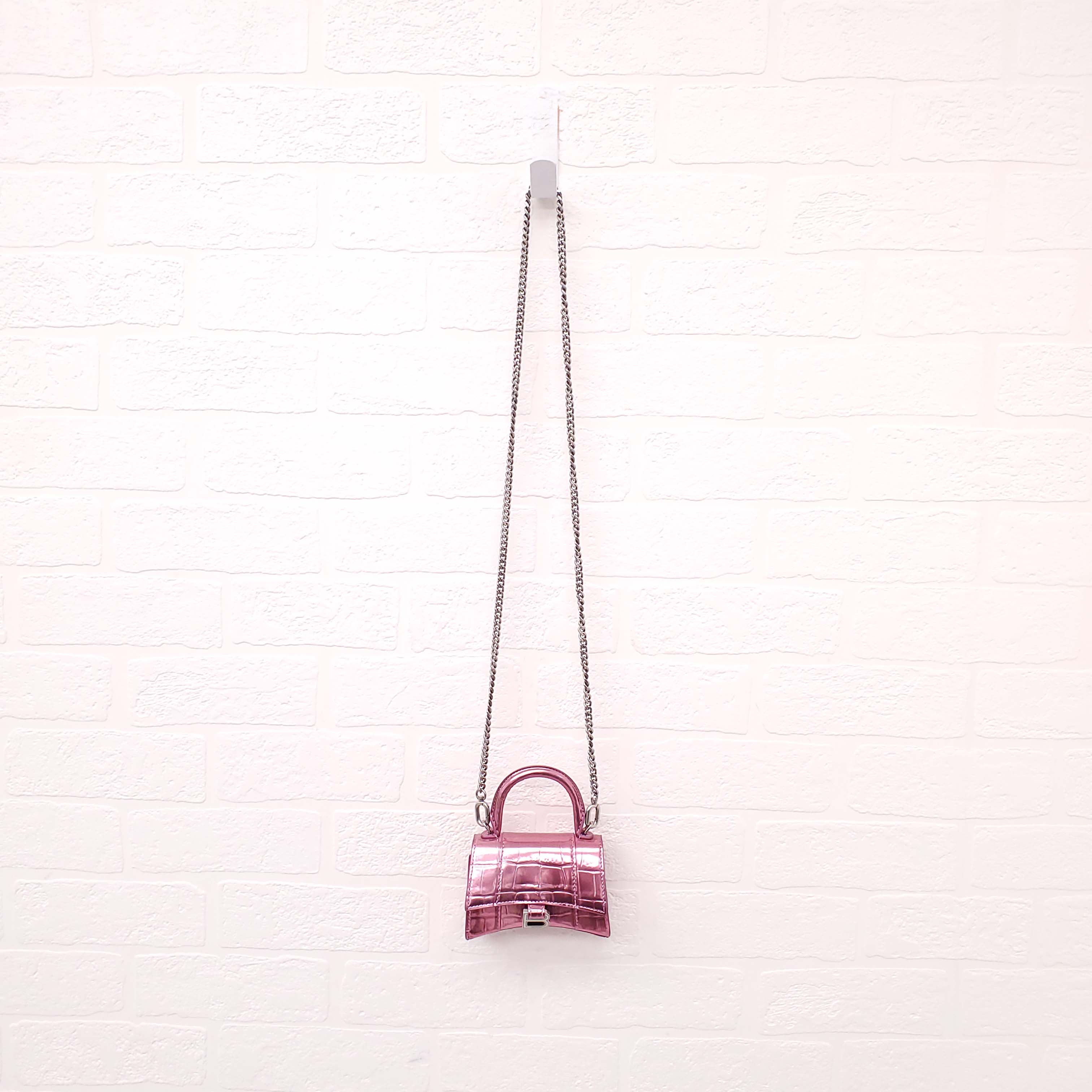 BALENCIAGA PINK HOURGLASS EXTREME MINI CROSSBODY BAG