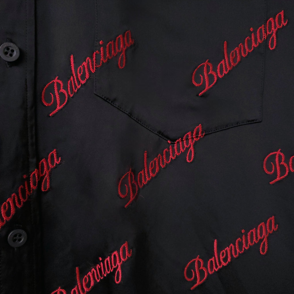 BALENCIAGA RED AND BLACK LOGO OVERSIZED BLOUSE - SIZE 36