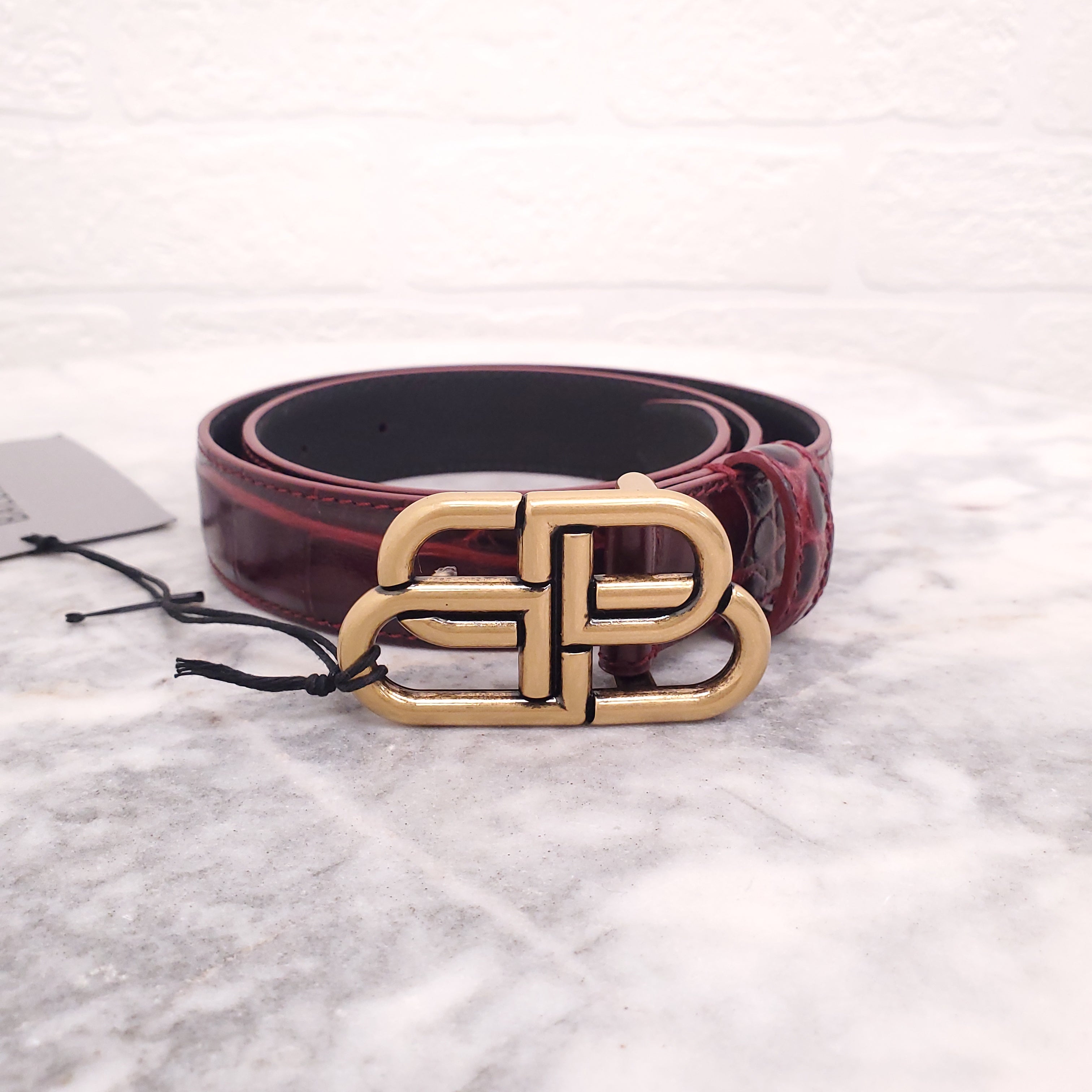 BALENCIAGA RED CROC LOGO BELT - SIZE 60