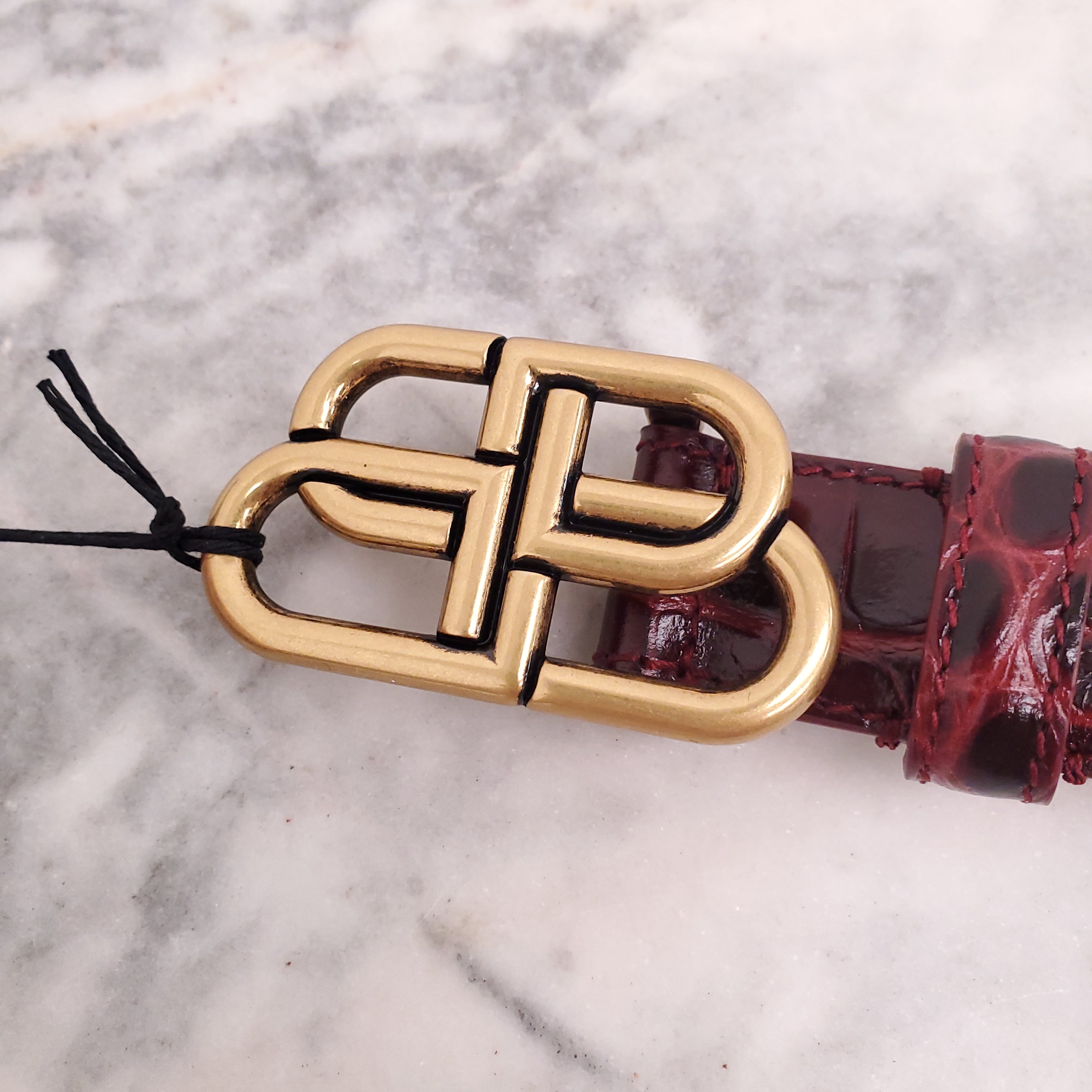 BALENCIAGA RED CROC LOGO BELT - SIZE 60