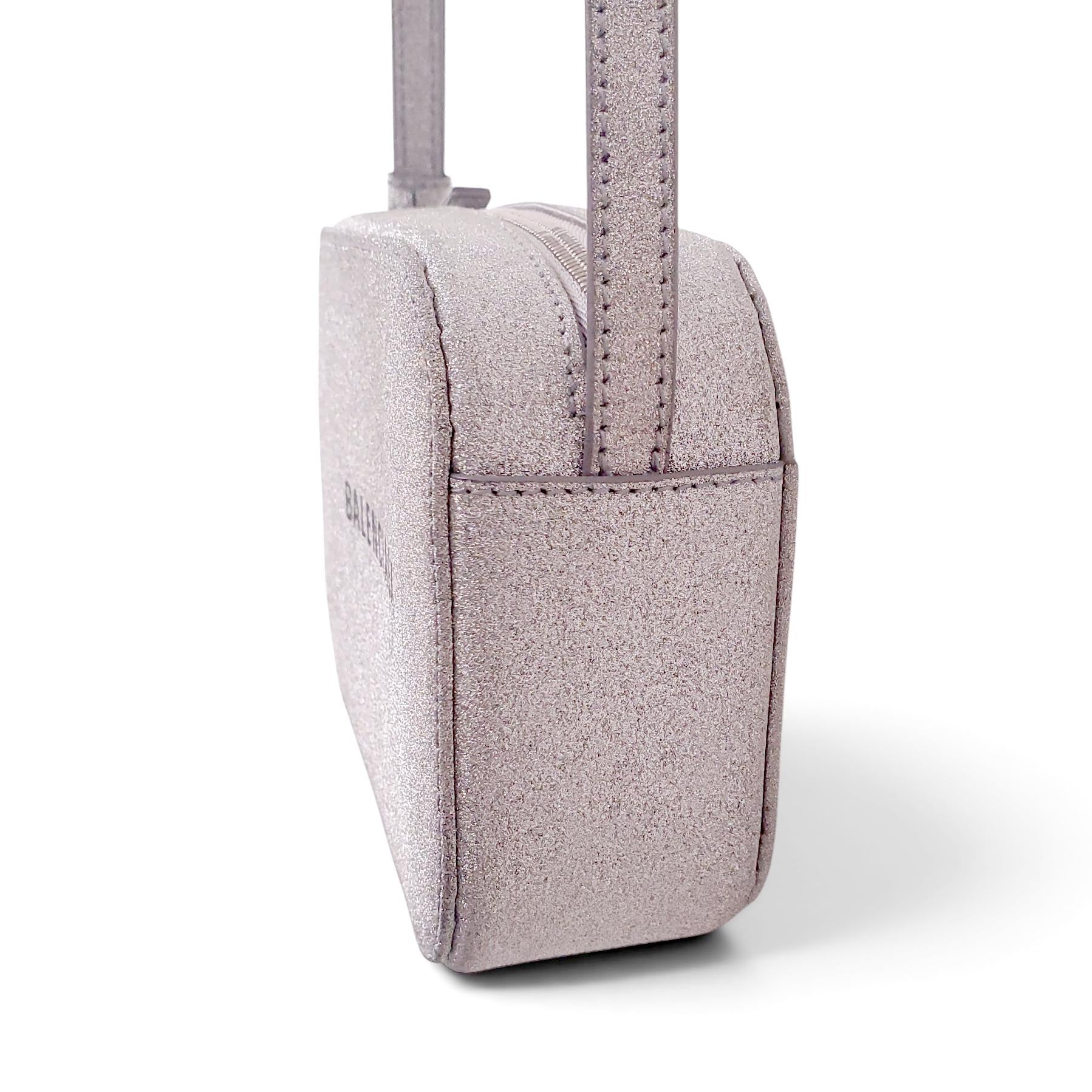 BALENCIAGA SILVER SPARKLE CAMERA BAG