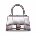 BALENCIAGA SILVER SMALL HOURGLASS TOP HANDLE BAG